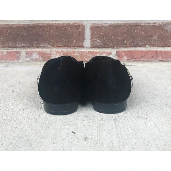 vintage 80s COLORFUL JEWELS black suede pointy FLATS unique avant garde rainbow - Picture 9 of 10